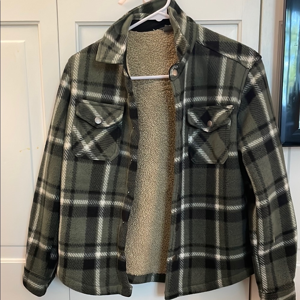 Eddie Bauer Green and Black Jean Jacket with Sherpa Lining